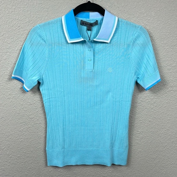 NWT G Fore Cotton Blend Ribbed Short Sleeve Sweater Shirt in Powder Blue Sz XS - Picture 3 of 10